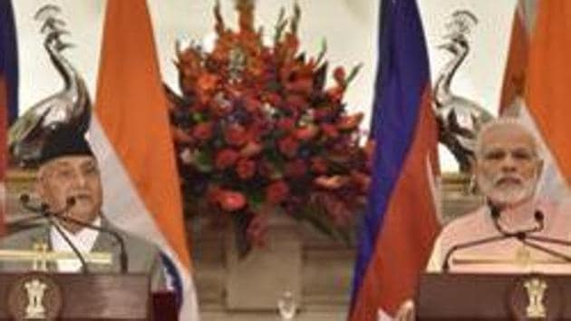 File photo of Prime Minister Narendra Modi with his Nepalese counterpart Khadga Prasad Oli (Sonu Mehta/HT File Photo) File photo of Prime Minister Narendra Modi with his Nepalese counterpart Khadga Prasad Oli (Sonu Mehta/HT File Photo)