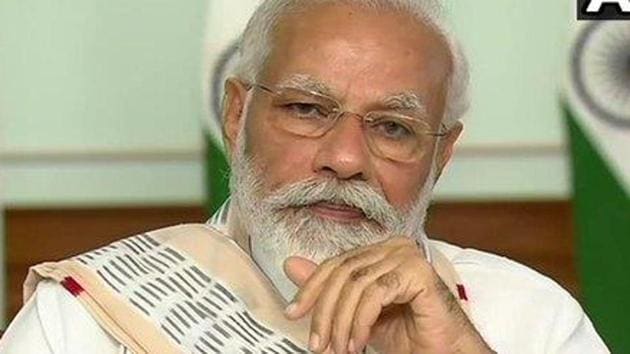 PM Modi during virtual meeting with chief ministers and heads of 21 states and Union territories.(ANI)