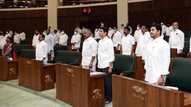 Chief minister YS Jagan Mohan Reddy, some of his cabinet colleagues were seen without the face masks. (Photo @YSRCParty) Chief minister YS Jagan Mohan Reddy, some of his cabinet colleagues were seen without the face masks. (Photo @YSRCParty)