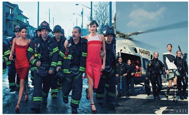 Diet Prada wrote: Vogue honoured the First Responders of Hurricane Sandy by using them as props for a fashion shoot. Annie Leibovitz posed supermodels like Karlie Kloss and Chanel ‘man in gowns and other finery amongst the admirable workers that helped New York City survive the devastating storm. Why Vogue didn’t think to just feature the fire fighters, nurses, and Coast Guard members themselves is beyond us. (Diet Prada Instagram)