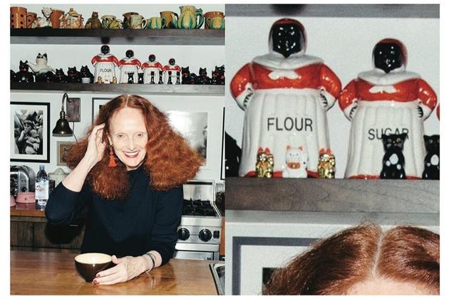 The watchdog wrote: Grace Coddington worked at British Vogue for 19 years and American Vogue for 28. In 2019, photographer Bryan Ferry shared pics of Coddington at home, from a shoot intended for the magazine Les Echos Serie Limitee. Instagram users were quick to point out her collection of “Mammy” figural jars amongst the expected cats. The racist caricature was very common of the Jim Crow era, which ended decades before Coddington moved to the US. Glad to know her salary was getting spent on racist homewares *eyeroll*. (Diet Prada Instagram)