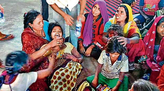 The inconsolable mother of five-year-old Aditya, who died after suffering 100% burns in a fire at Teur village in Kharar on Tuesday. (HT Photo) The inconsolable mother of five-year-old Aditya, who died after suffering 100% burns in a fire at Teur village in Kharar on Tuesday. (HT Photo)
