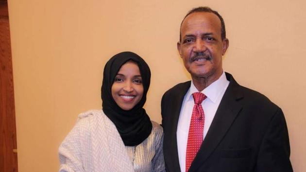 US lawmakers Ilhan Omar with her father Nur Mohammad. Her father passed away due to Covid-19.(Twitter/@IlhanMN)