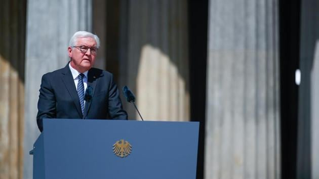 German President Frank-Walter Steinmeier gives a speech during a wreath laying ceremony to mark the 75th anniversary of the end of World War Two, at the Neue Wache Memorial in Berlin.(REUTERS) German President Frank-Walter Steinmeier gives a speech during a wreath laying ceremony to mark the 75th anniversary of the end of World War Two, at the Neue Wache Memorial in Berlin.(REUTERS)