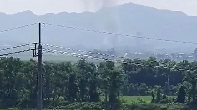 Smoke rise from North Korea's Kaesong Industrial Complex where an inter-korean liaison office was set up in 2018, as seen from South Korea's Taesungdong freedom village, in the Demilitarized Zone (DMZ) dividing the two Koreas, located within the border city of Paju. (AFP) Smoke rise from North Korea's Kaesong Industrial Complex where an inter-korean liaison office was set up in 2018, as seen from South Korea's Taesungdong freedom village, in the Demilitarized Zone (DMZ) dividing the two Koreas, located within the border city of Paju. (AFP)