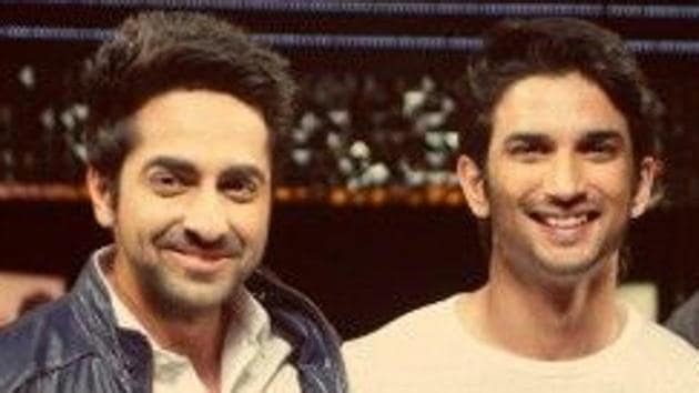 Ayushmann Khurrana and Sushant Singh Rajput pose together.