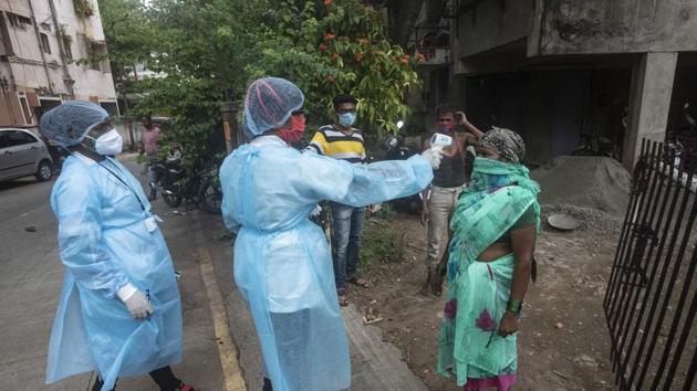 Door to door screening by the health staff of Pune Municipal Corporation at Dattawadi area in Pune. Civic chief said administration needs fund for taking various steps to execute the lockdown, provide medical facilities and food to patients, and cover the costs of Covid hospitals.(HT FILE) Door to door screening by the health staff of Pune Municipal Corporation at Dattawadi area in Pune. Civic chief said administration needs fund for taking various steps to execute the lockdown, provide medical facilities and food to patients, and cover the costs of Covid hospitals.(HT FILE)