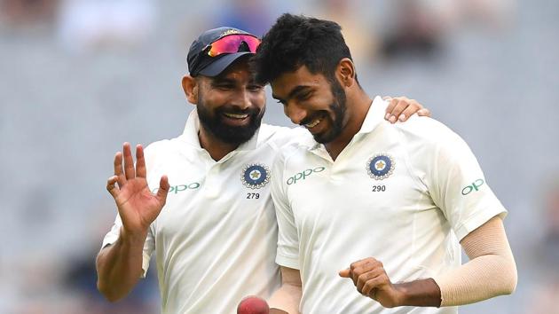Mohammed Shami and Jasprit Bumrah chat during day four of the Third Test match in the series between Australia and India at Melbourne Cricket Ground.(Getty Images)
