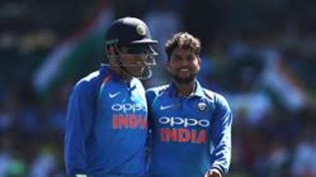 Kuldeep Yadav of India celebrates with MS Dhoni(Getty Images) Kuldeep Yadav of India celebrates with MS Dhoni(Getty Images)