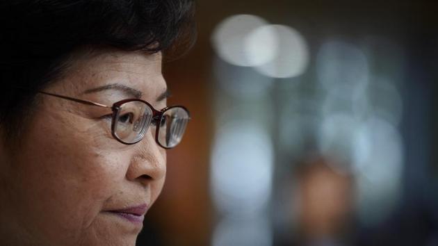 Hong Kong Chief Executive Carrie Lam said people were “sick and tired” of violence in Hong Kong and intervention by foreign forces in the city.(AP file photo)