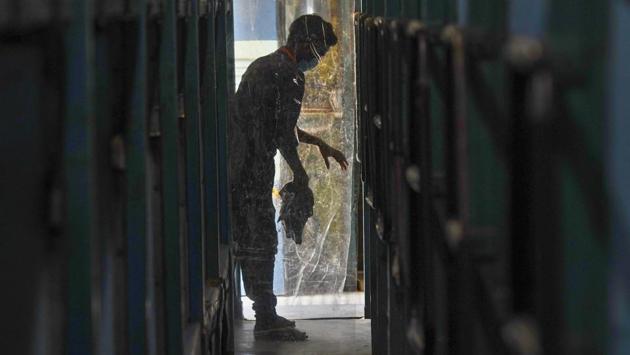 “When the train is handed back to Railways, the staff deployed shall ensure, all biomedical waste bins are cleaned and emptied; the train cleaned and disinfected, and then handed over to authorized staff after tallying the inventory. The Railway staff shall again disinfect the train as per protocol issued by Ministry of Health and Family Welfare from time to time and lock it till further orders,” the Union Railways Ministry told ANI. (Biplov Bhuyan / HT Photo) “When the train is handed back to Railways, the staff deployed shall ensure, all biomedical waste bins are cleaned and emptied; the train cleaned and disinfected, and then handed over to authorized staff after tallying the inventory. The Railway staff shall again disinfect the train as per protocol issued by Ministry of Health and Family Welfare from time to time and lock it till further orders,” the Union Railways Ministry told ANI. (Biplov Bhuyan / HT Photo)