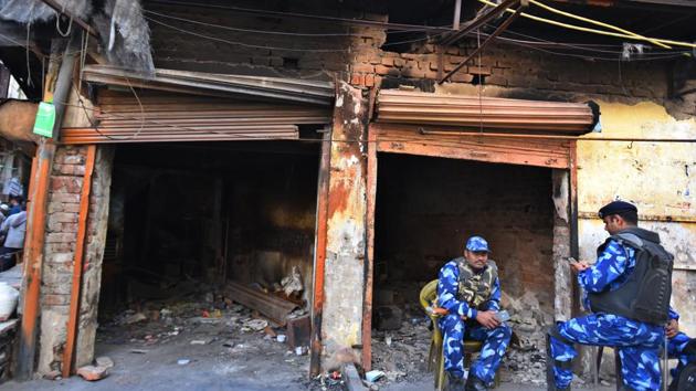 Rapid Action Force (RAF) personnel keep vigil after violence over the Citizenship Amendment Act (CAA) at Shiv Vihar in New Delhi, on Thursday, March 12, 2020.(Raj K Raj/HT PHOTO)