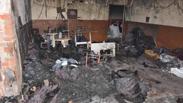 The ravaged goods at the factory in Sundar Nagar, Ludhiana, on Wednesday.(Gurpreet Singh/HT)