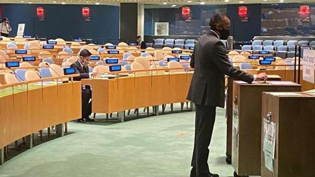 India casting its ballot for the UNSC election in the General Assembly on Wednesday. (@IndiaUNNewYork/Twitter Photo) India casting its ballot for the UNSC election in the General Assembly on Wednesday. (@IndiaUNNewYork/Twitter Photo)