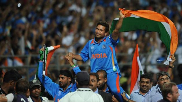 File image of Sachin Tendulkar celebrating World Cup win.(AFP)