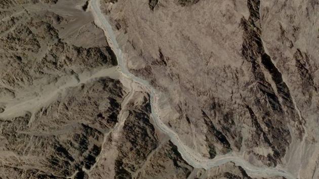 A satellite image taken over Galwan Valley in Ladakh, India.(VIA REUTERS)