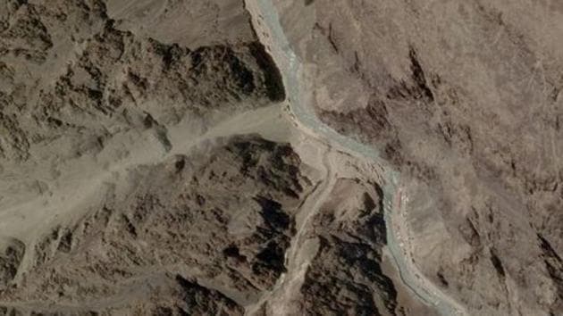 A satellite image taken over Galwan Valley in Ladakh area on June 16.(Planet Labs via Reuters) A satellite image taken over Galwan Valley in Ladakh area on June 16.(Planet Labs via Reuters)