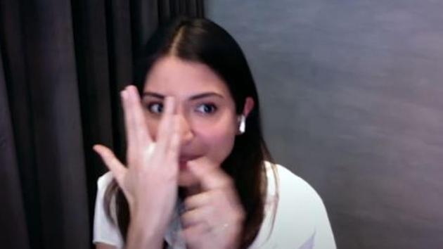 Anushka Sharma mimics how she used to watch horror movies.