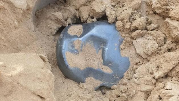 The meteorite-like object that fell from sky in Rajasthan’s Sanchore town will be sent to Delhi for further investigation.(HT Photo)