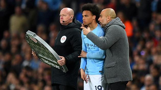 Leroy Sane and Pep Guardiola for Manchester City.(Getty Images) Leroy Sane and Pep Guardiola for Manchester City.(Getty Images)