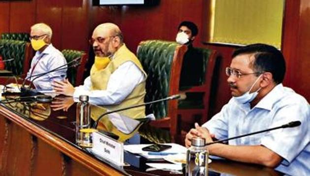 Shah held a meeting with Delhi chief minister Arvind Kejriwal and senior officials of the Haryana and Uttar Pradesh governments to review the Covid-19 situation in Delhi-NCR amid a surge in the number of cases of the infectious disease.(PIB) Shah held a meeting with Delhi chief minister Arvind Kejriwal and senior officials of the Haryana and Uttar Pradesh governments to review the Covid-19 situation in Delhi-NCR amid a surge in the number of cases of the infectious disease.(PIB)
