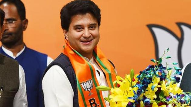 Scindia, a four-time Lok Sabha member, joined the BJP in March when the resignations of 22 Congress brought down chief minister Kamal Nath’s government. The BJP returned to power in the state after 15 months in March. (HT Photo) Scindia, a four-time Lok Sabha member, joined the BJP in March when the resignations of 22 Congress brought down chief minister Kamal Nath’s government. The BJP returned to power in the state after 15 months in March. (HT Photo)