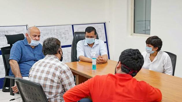 Delhi Chief Minister Arvind Kejriwal along with Deputy CM Manish Sisodia takes stock of a Covid care centre with 450 beds which is all set to open, at Burari in New Delhi. (PTIhttps://twitter.com/ArvindKejriwal) Delhi Chief Minister Arvind Kejriwal along with Deputy CM Manish Sisodia takes stock of a Covid care centre with 450 beds which is all set to open, at Burari in New Delhi. (PTIhttps://twitter.com/ArvindKejriwal)
