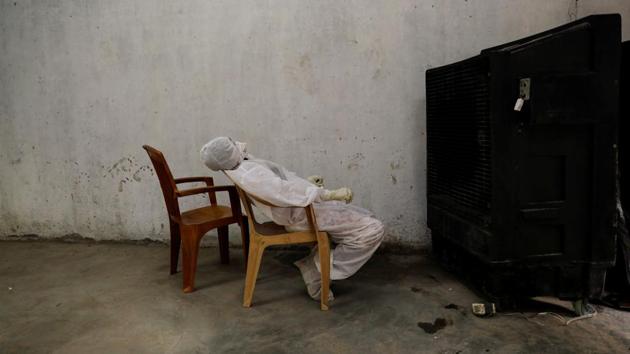 Renu, a medical health worker, relaxes in front of an air cooler at a school which was turned into a centre to conduct tests for the coronavirus disease in New Delhi on June 19. Will these cities cope with the rise cases remains to be seen, but they are bracing for impact. (Anushree Fadnavis / REUTERS) Renu, a medical health worker, relaxes in front of an air cooler at a school which was turned into a centre to conduct tests for the coronavirus disease in New Delhi on June 19. Will these cities cope with the rise cases remains to be seen, but they are bracing for impact. (Anushree Fadnavis / REUTERS)