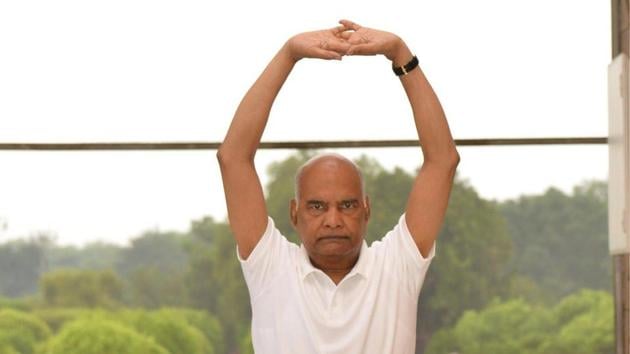 President Ram Nath Kovind performing yoga asanas. (Twitter/@rashtrapatibhvn) President Ram Nath Kovind performing yoga asanas. (Twitter/@rashtrapatibhvn)