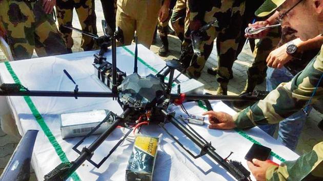 A Pakistani drone was shot down by the Border Security Force along the International Border in Kathua district on Saturday (ANI Photo) A Pakistani drone was shot down by the Border Security Force along the International Border in Kathua district on Saturday (ANI Photo)