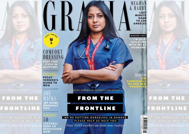 British Grazia paid homage to the National Health System (NHS) in it’s April 2020 issue, with split covers featuring real-life NHS workers