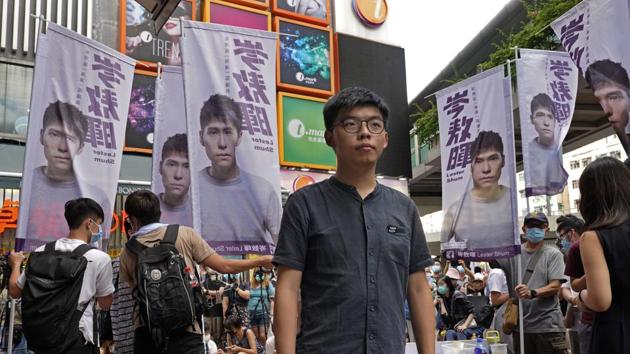 Hong Kong activist Joshua Wong poses for a photo after an interview as he attends an activity for the upcoming Legislative Council elections in Hong Kong Saturday.(AP) Hong Kong activist Joshua Wong poses for a photo after an interview as he attends an activity for the upcoming Legislative Council elections in Hong Kong Saturday.(AP)