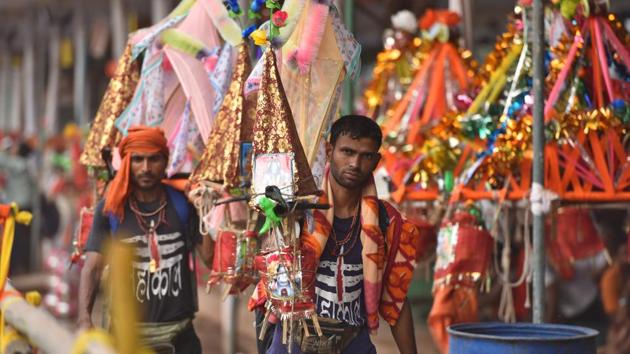 The Kanwar Yatra is an annual pilgrimage that devotees of Lord Shiva undertake during the monsoon in the Hindu holy month of Shravan (July) to fetch the holy waters of the Ganga from Haridwar in Uttarakhand. Most of the pilgrims, called kanwarias, travel on foot. (Sanchit Khanna/HT File) The Kanwar Yatra is an annual pilgrimage that devotees of Lord Shiva undertake during the monsoon in the Hindu holy month of Shravan (July) to fetch the holy waters of the Ganga from Haridwar in Uttarakhand. Most of the pilgrims, called kanwarias, travel on foot. (Sanchit Khanna/HT File)