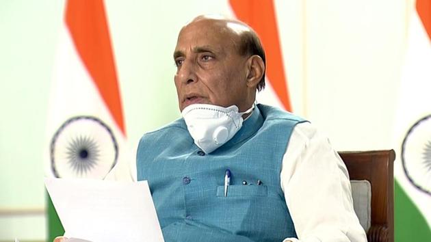 Defence Minister Rajnath Singh attends all-party virtual meeting called by PM Modi to discuss India-China border situation, in New Delhi.(ANI)