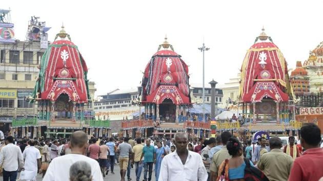 The Rath Yatra festival lasts for 10 to 12 days and involves a procession of chariots containing the deities Lord Jagannatha, his brother Lord Balabhadra and sister Devi Subhadra.(ANI photo)