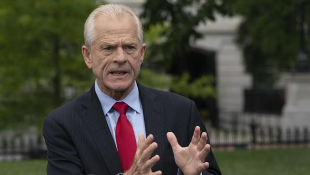 White House adviser Peter Navarro speaks to members of the media after a television interview outside the White House in Washington. (Bloomberg)
