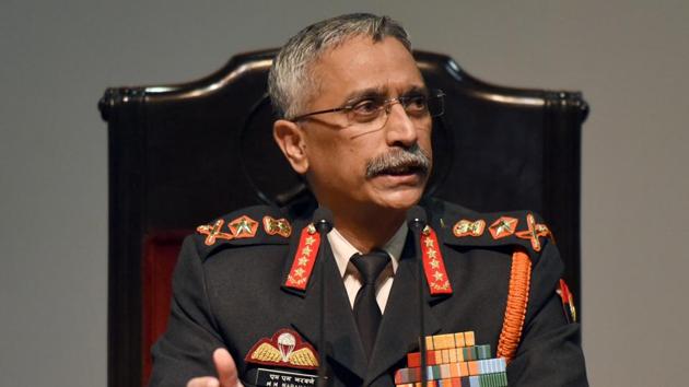 Chief of the Army Staff General Manoj Mukund Naravane during the Army day Annual Press Conference at Manekshaw Centre in New Delhi in January 2020.(Sonu Mehta/HT File Photo)