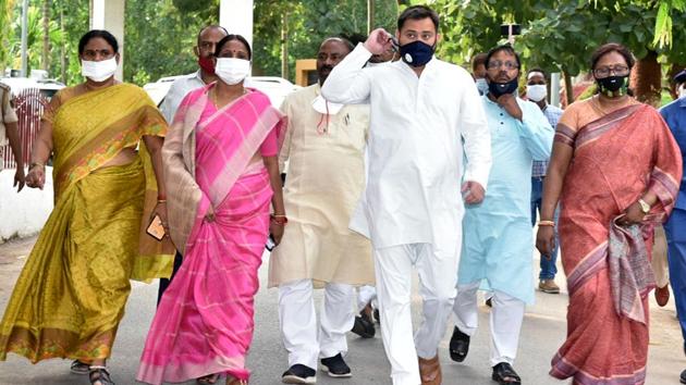 RJD leader Tejashwi Yadav took a pot shot at Bihar chief minister Nitish Kumar on the issue of defections of party MLCs to JDU. (ANI Photo) RJD leader Tejashwi Yadav took a pot shot at Bihar chief minister Nitish Kumar on the issue of defections of party MLCs to JDU. (ANI Photo)