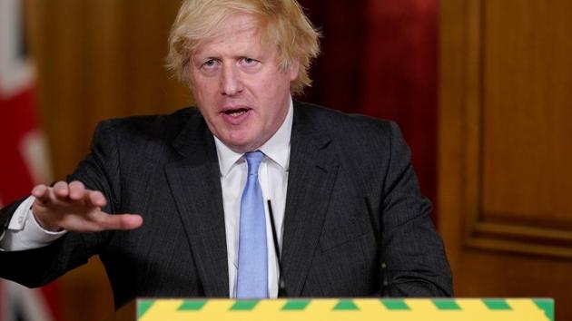 Britain's Prime Minister Boris Johnson speaks during a daily briefing to update on the coronavirus disease (COVID-19) outbreak, at 10 Downing Street in London, Britain.(via REUTERS) Britain's Prime Minister Boris Johnson speaks during a daily briefing to update on the coronavirus disease (COVID-19) outbreak, at 10 Downing Street in London, Britain.(via REUTERS)