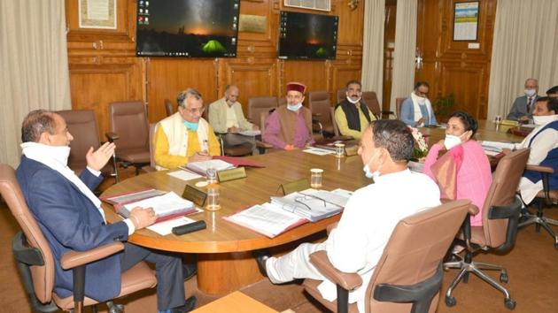Chief minister Jai Ram Thakur presiding over the cabinet meeting in Shimla on Thursday. (HT Photo) Chief minister Jai Ram Thakur presiding over the cabinet meeting in Shimla on Thursday. (HT Photo)