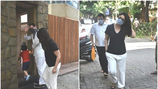 Saif Ali Khan waves his hand as Kareena moves on.