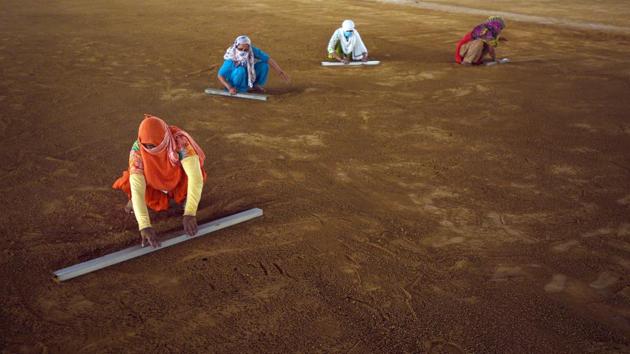 As of yesterday, the mud floors were bare and still being levelled in preparation for vinyl flooring that makes for easier cleaning. On June 23, home minister Amit Shah had tweeted that a large part of the facility would be operational by June 26 and will be manned by the Indo-Tibetan Border Police (ITBP). (Ajay Aggarwal /HT Photo) As of yesterday, the mud floors were bare and still being levelled in preparation for vinyl flooring that makes for easier cleaning. On June 23, home minister Amit Shah had tweeted that a large part of the facility would be operational by June 26 and will be manned by the Indo-Tibetan Border Police (ITBP). (Ajay Aggarwal /HT Photo)