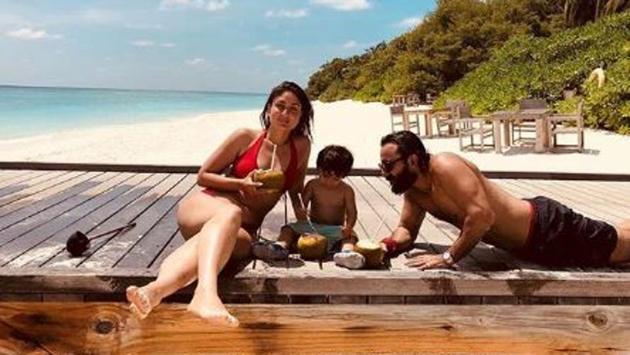 Kareena Kapoor, Saif Ali Khan and their son Taimur enjoying he sun in Maldives. Kareena shared this pictures during the lockdown.