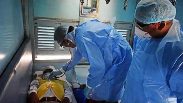 The health of one of the two Covid-19 positive patients shifted to isolation coaches stationed at Shakur Basti railway station washing shed deteriorated on Thursday after which he was moved to a nearby hospital, senior northern railways officials said. (ANI photo) The health of one of the two Covid-19 positive patients shifted to isolation coaches stationed at Shakur Basti railway station washing shed deteriorated on Thursday after which he was moved to a nearby hospital, senior northern railways officials said. (ANI photo)