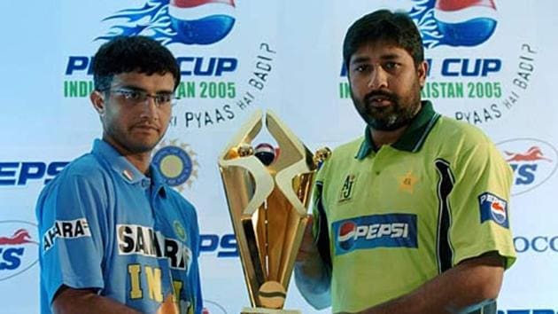 Sourav Ganguly and Inzamam-ul-Haq pose with the trophy before India vs Pakistan series in 2005 (PTI) Sourav Ganguly and Inzamam-ul-Haq pose with the trophy before India vs Pakistan series in 2005 (PTI)
