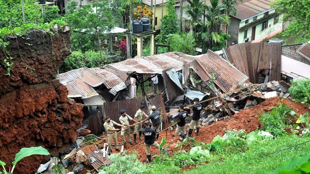 Police personnel and NDRF team seen during a rescue operation at Shanti Nagar in Kahilipara area on June 26. According to the India Meteorological Department (IMD), “fairly widespread to widespread rainfall with isolated heavy to very heavy rainfall very likely to continue over northeast India till June 29.” (ANI)