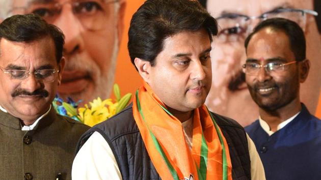 Jyotiraditya Scindia has hit out at Congress for insulting remarks against women(Arvind Yadav/HT PHOTO)