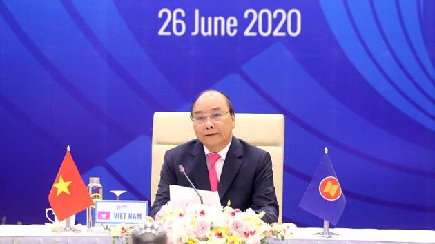 Vietnamese Prime Minister Nguyen Xuan Phuc addresses The 36th Association of Southeast Asian Nations (ASEAN) summit video conference, attended by other ASEAN leaders in Hanoi. (REUTERS) Vietnamese Prime Minister Nguyen Xuan Phuc addresses The 36th Association of Southeast Asian Nations (ASEAN) summit video conference, attended by other ASEAN leaders in Hanoi. (REUTERS)
