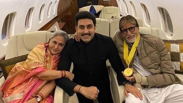 Abhishek Bachchan with his parents, Amitabh and Jaya Bachchan.