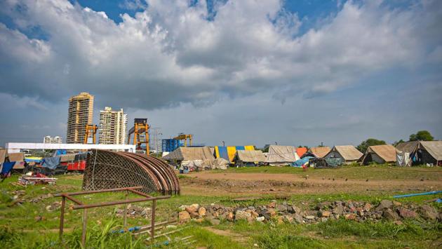 A view of tents set up by the crew of Rambo Circus at Airoli in Navi Mumbai. The circus came to town in February to entertain the people of Airoli locality and is now indebted to them for helping out during the coronavirus crisis when the lockdown stalled the fun and games, Rambo Circus manager Biju Nair told PTI. (Mitesh Bhuvad / PTI)